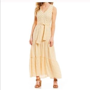 Cremieux strapless yellow striped maxi tier dress